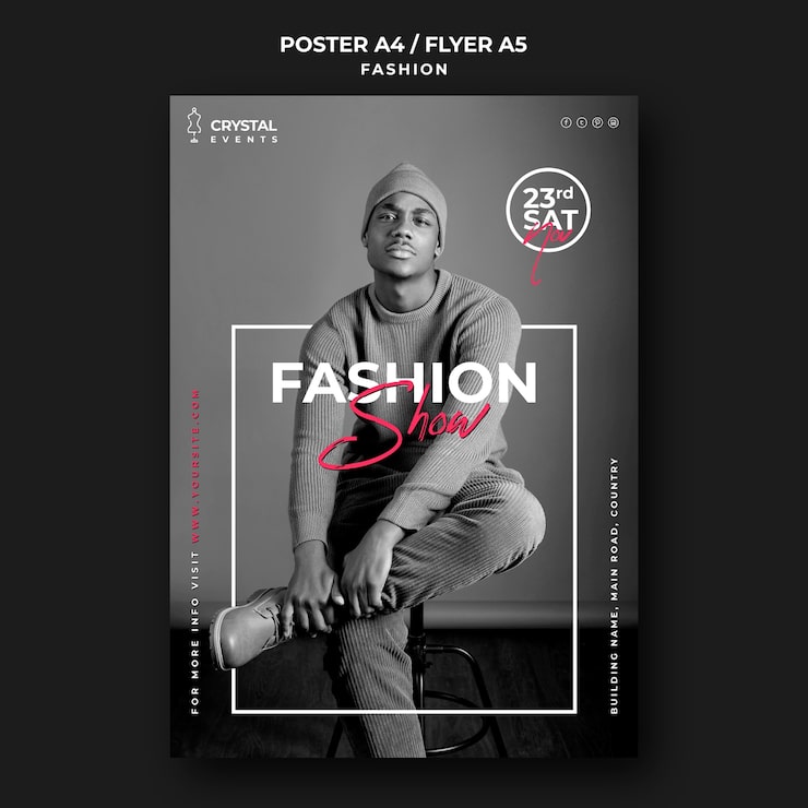 PSD grátis modelo de pôster de modelo masculino para desfile de moda
