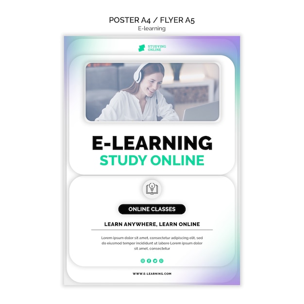 PSD grátis modelo de pôster vertical de e-learning com design gradiente
