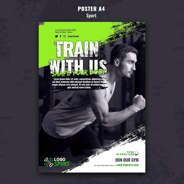 PSD grátis modelo de pôster vertical para exercícios e treinamento de ginástica