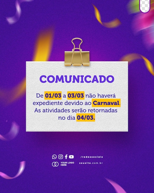 PSD grátis modelo psd editável para anúncio de feriado de carnaval