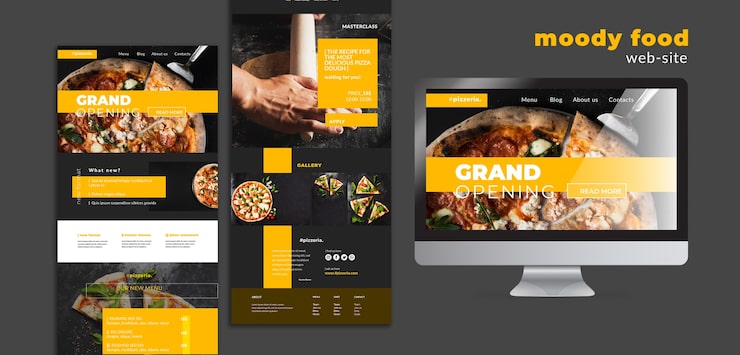PSD grátis moody restaurante comida mock-up do site