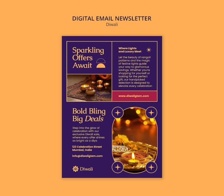 PSD grátis newsletter de e-mail de diwali