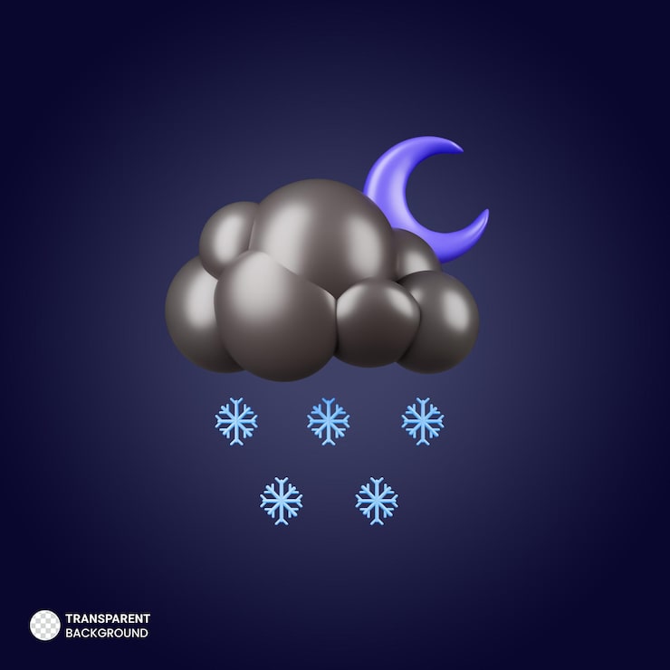 PSD grátis nuvem noturna com ilustração de renderização 3d de ícone de flocos de neve