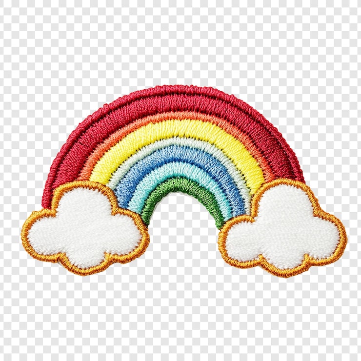 PSD grátis patch de arco-íris bordado com nuvens um desenho colorido e alegre
