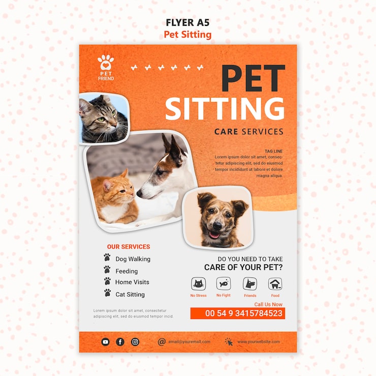 PSD grátis pet sitting concept flyer template