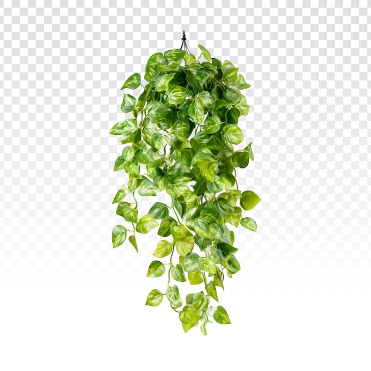 PSD grátis planta de pothos pendurada verde exuberante com folhas variegadas