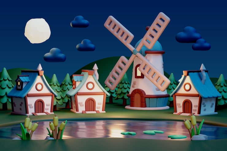 PSD grátis renderização 3d da ilustração da paisagem noturna