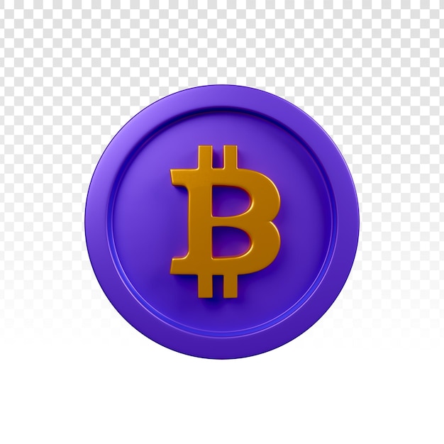 PSD grátis renderização 3d de moeda criptomoeda bitcoin dourada e roxa