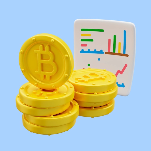 PSD grátis renderização 3d do ícone de bitcoin do gráfico