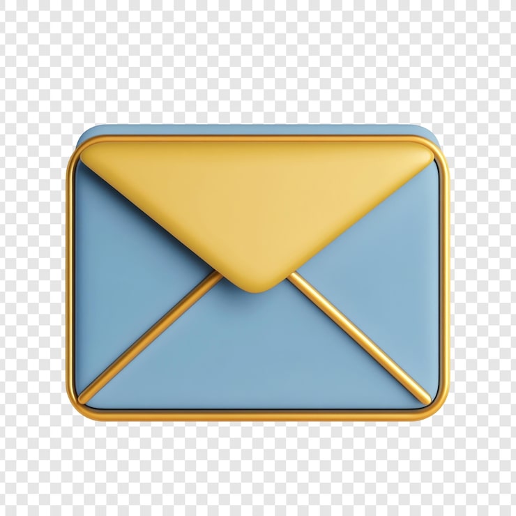 PSD grátis renderização 3d elegante de um ícone de envelope azul e dourado