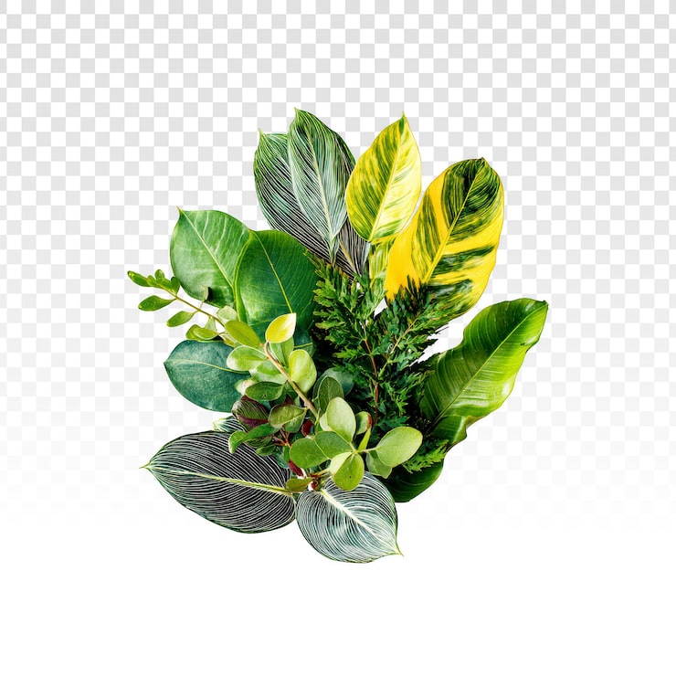 PSD grátis variedade de folhas tropicais verdes e variegadas