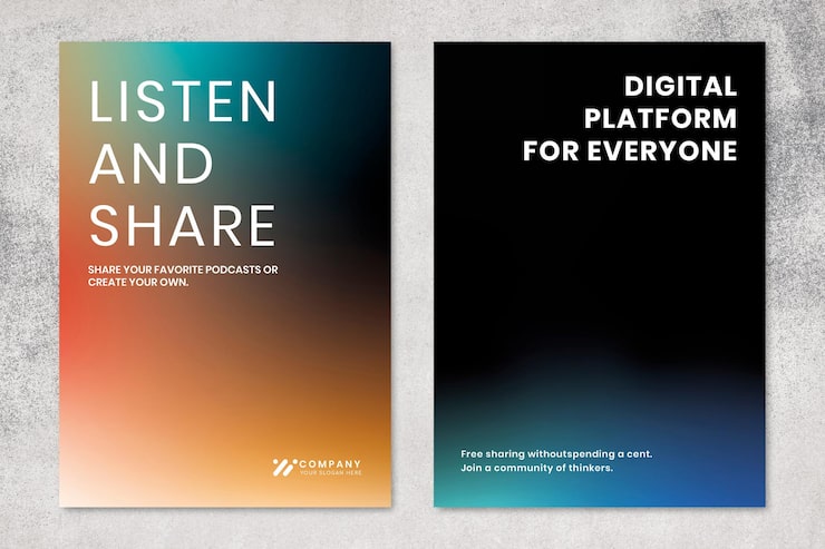 Miễn phí PSD bộ đôi poster psd mẫu tiếp thị công nghệ gradient