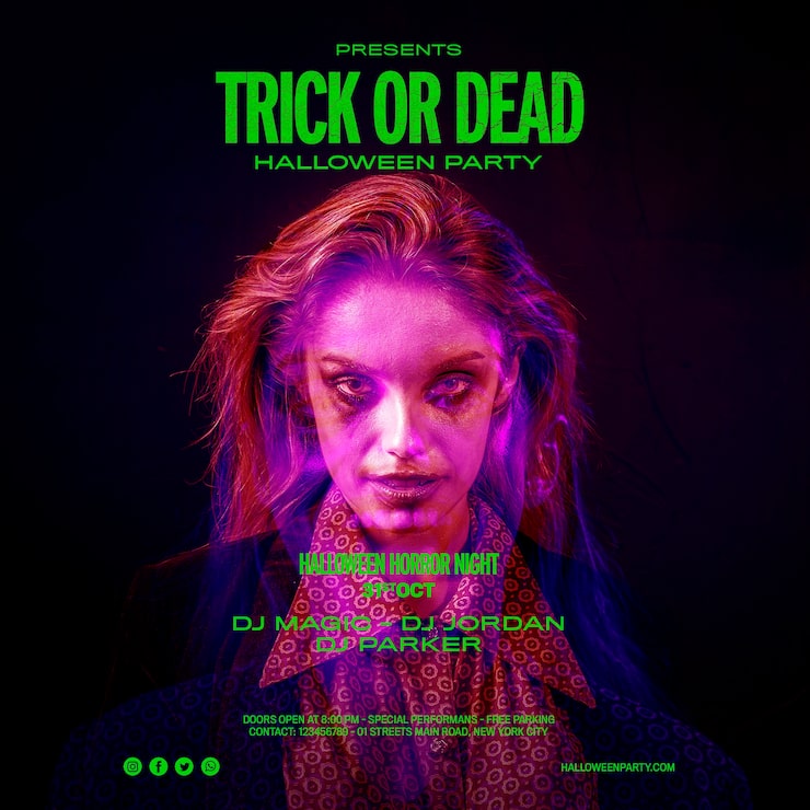 Miễn phí PSD chân dung cô gái dự tiệc halloween trick or treat