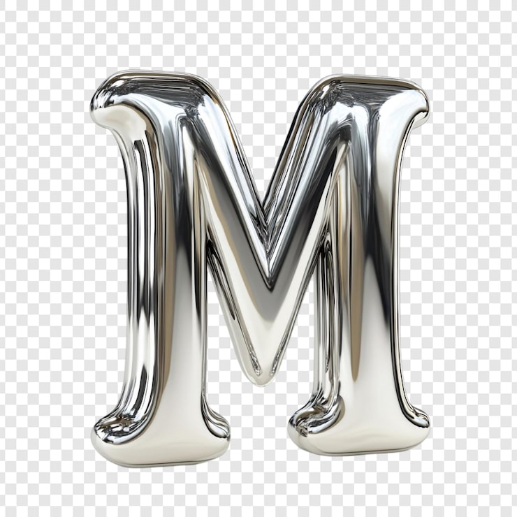 Miễn phí PSD chữ m chrome phản chiếu bảng chữ cái được kết xuất 3d