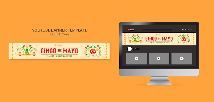 Miễn phí PSD mẫu banner youtube cinco de mayo thiết kế phẳng