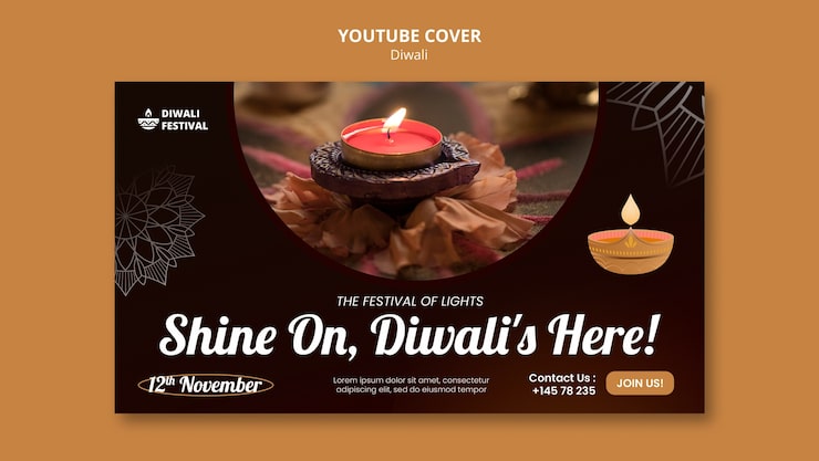 Miễn phí PSD mẫu bìa youtube lễ hội diwali