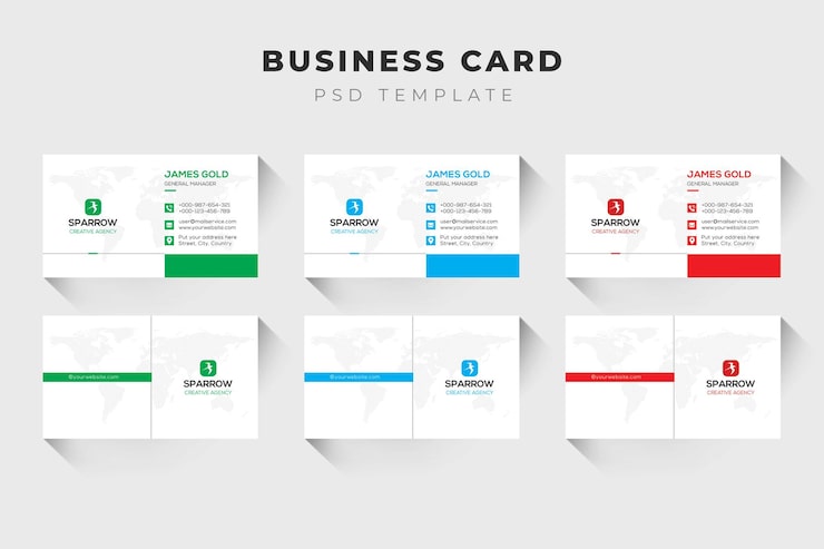 Miễn phí PSD mẫu danh thiếp nhiều màu với nền trắng