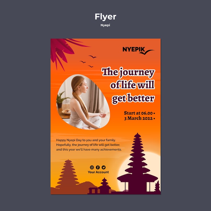 Miễn phí PSD mẫu tờ rơi dọc cho lễ kỷ niệm nyepi