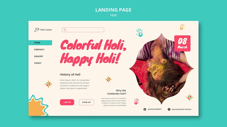 Miễn phí PSD mẫu trang đích cho lễ hội holi