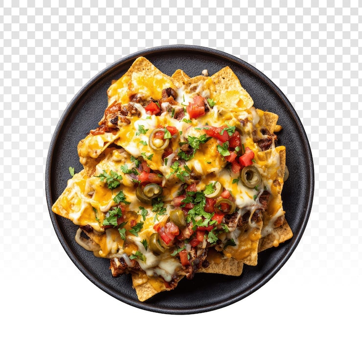 Miễn phí PSD nachos đầy ắp phô mai tan chảy và ớt jalapeno.