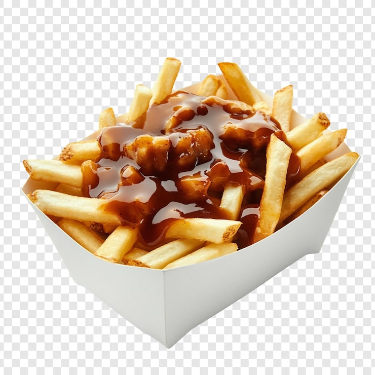 Miễn phí PSD poutine thơm ngon với khoai tây chiên giòn rụm, phủ sốt thịt hấp dẫn