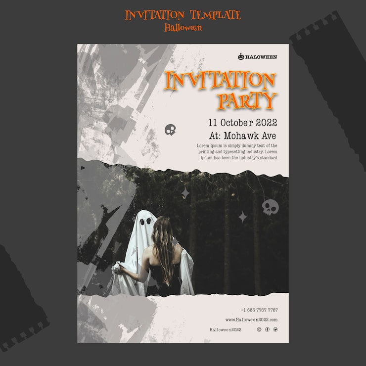 Miễn phí PSD thiệp mời tiệc mừng halloween theo phong cách grunge