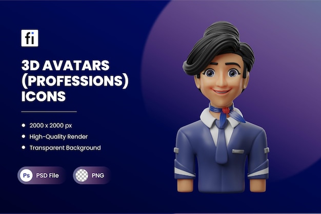 PSD 3d-avatar berufe illustrationen flugbegleiter