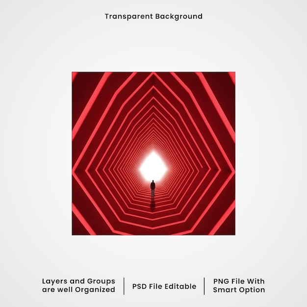 PSD 3d geometric red tunnel perspective background