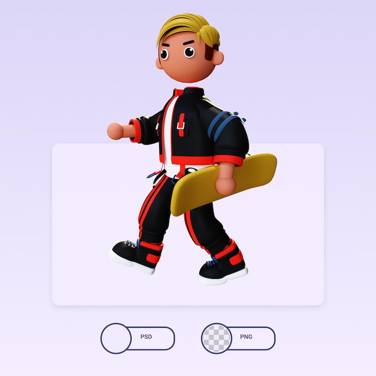 PSD 3d ilustrace chlapec na skateboardu