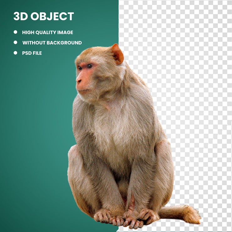 PSD 3d ilustrace sedící opice