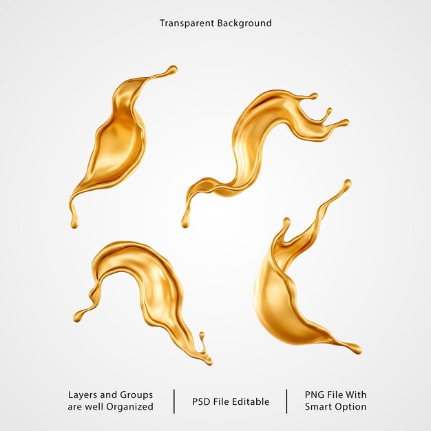 PSD 3d liquid gold splashes elements set