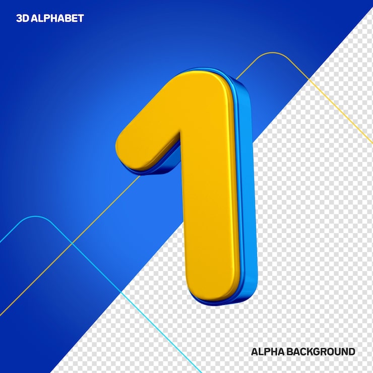 PSD 3d número 1 amarelo com azul