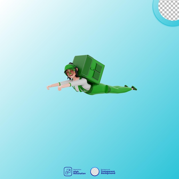 PSD 3d render courier con bolsa de entrega desollando
