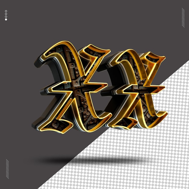 PSD 3d render letra fuente oro medieval