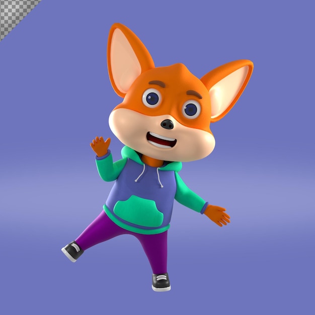 PSD 3d rendering fox kreslená postavička ilustrace premium psd