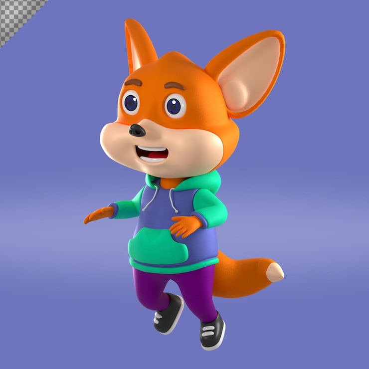 PSD 3d rendering fox kreslená postavička ilustrace premium psd