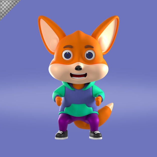PSD 3d rendering fox kreslená postavička ilustrace premium psd