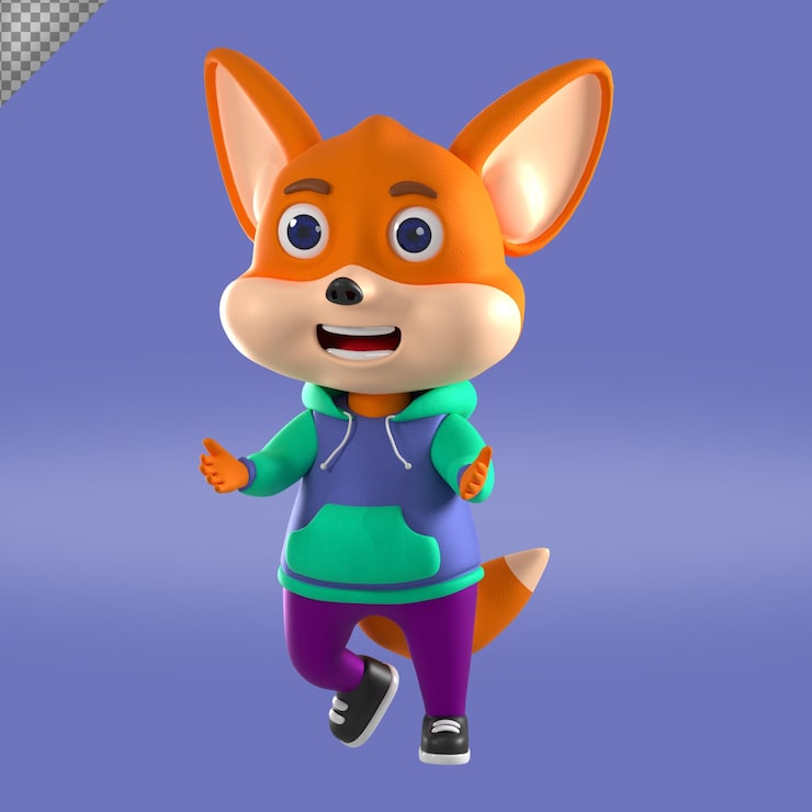 PSD 3d rendering fox kreslená postavička ilustrace premium psd