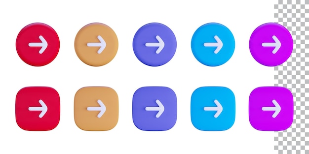 PSD 3d-rendering nächste icon-button-sammlung