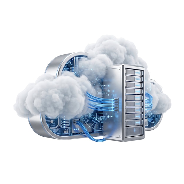 PSD 3d server-tower und cloud computing, isoliert