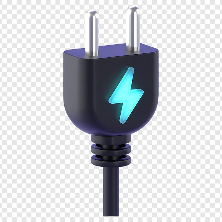 PSD 3d-stromstecker mit blauem blitzsymbol