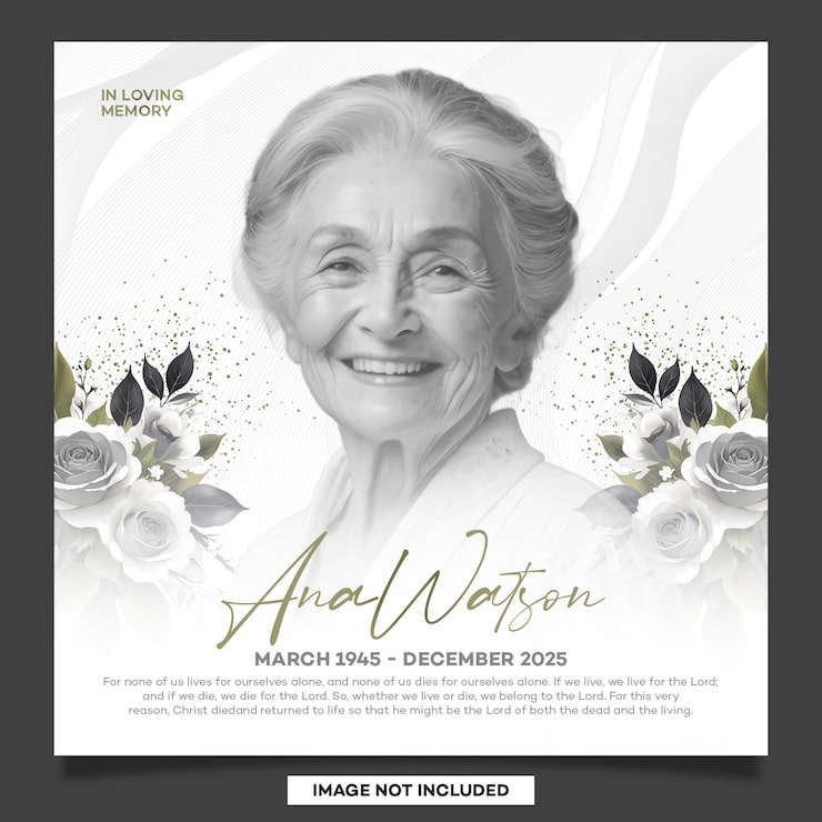 PSD affiche funéraire avec style monochrome et élément de fleurs de roses