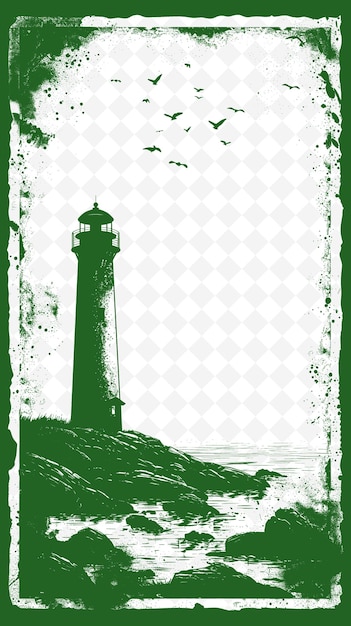 PSD une affiche verte avec un phare en haut