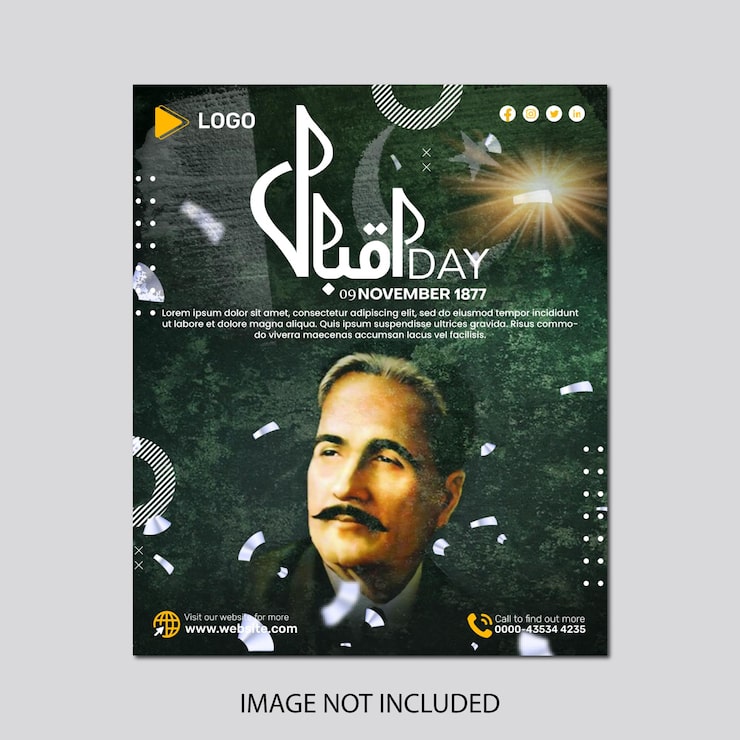 PSD allama iqbal day con social media post banner template di lusso