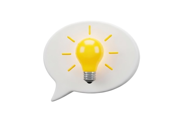 PSD ampoule 3d dans une bulle de dialogue pour un concept d'idée.