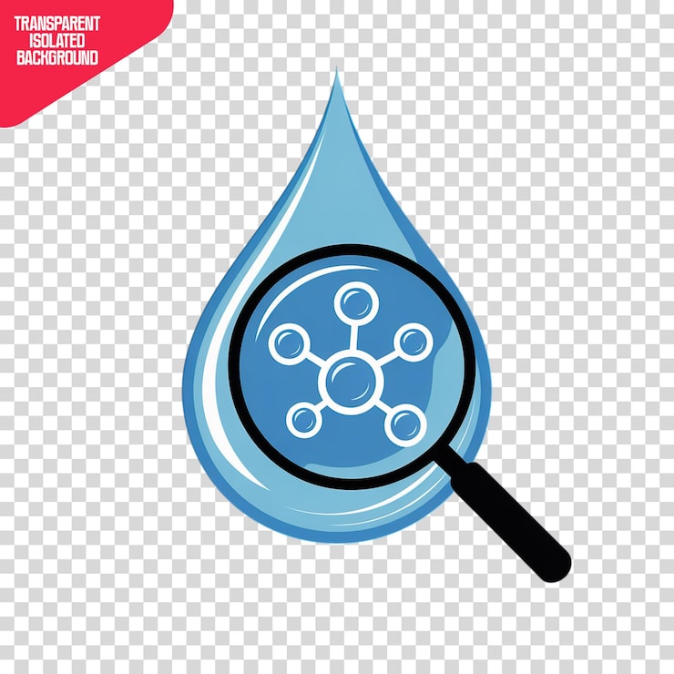 PSD analyse de goutte d'eau et structure moléculaire grossie
