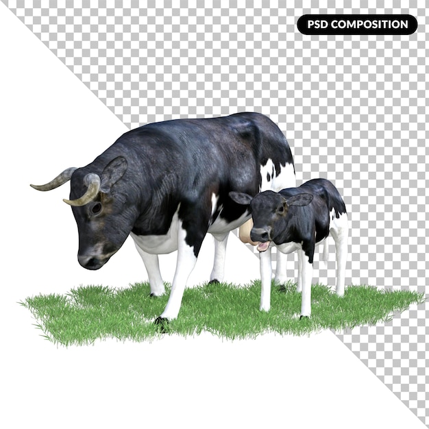 PSD animais de vaca isolados 3d