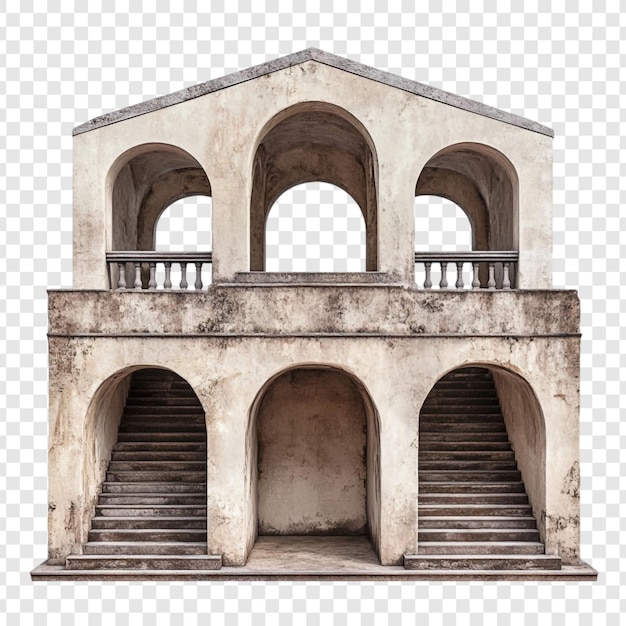 PSD antico edificio in pietra con archi e scale