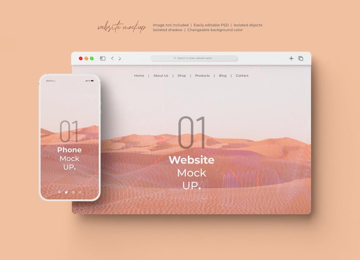 PSD apresentação do site com maquete de smartphone isolada