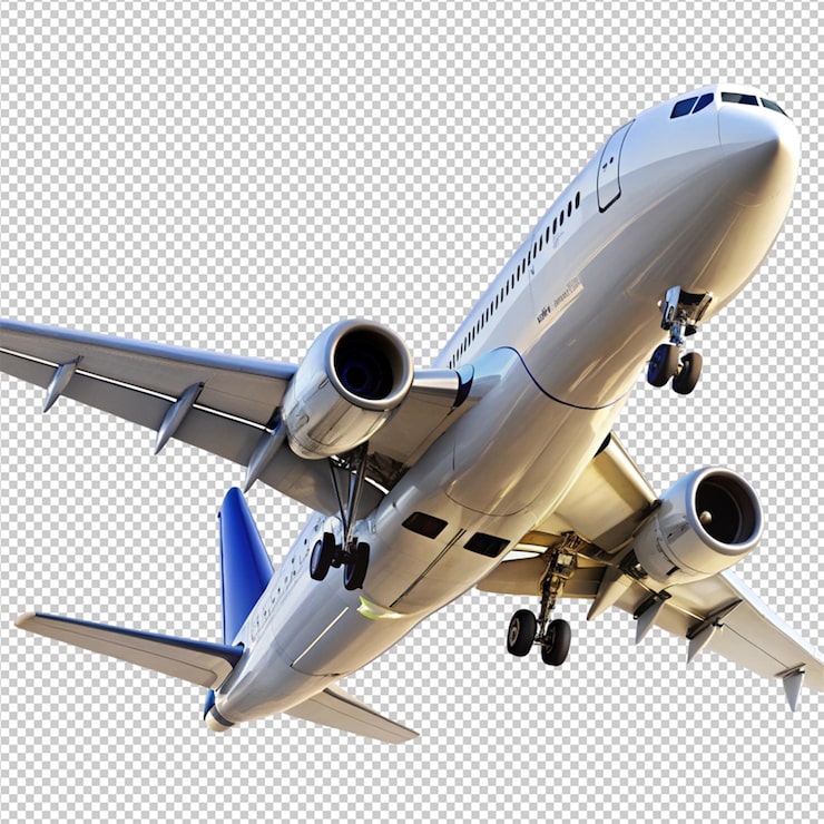 PSD avion en vol isolé sur un fond transparent